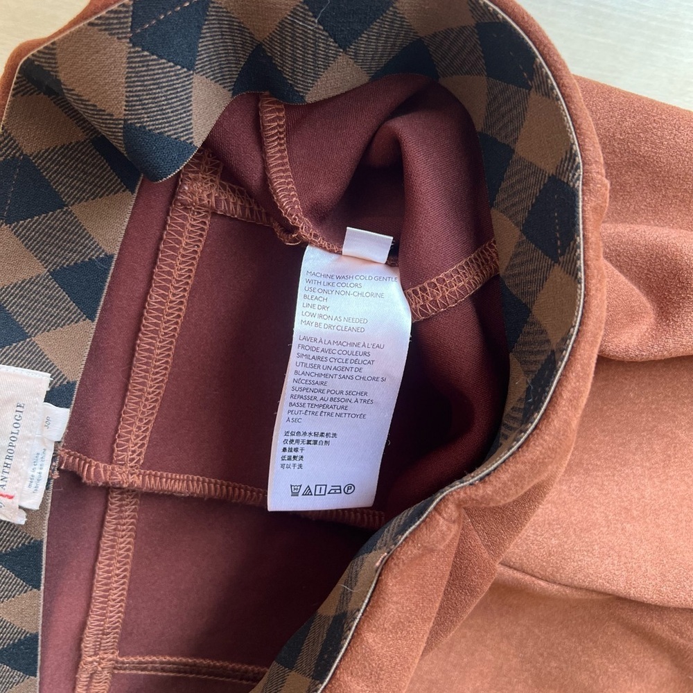 Anthropologie Brown Skinny Faux Suede Leggings zipper details size 30 petite - Picture 11 of 12
